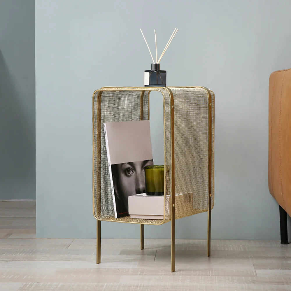 Loen Modern Rectangular Gold Magazine Rack with Open Storage