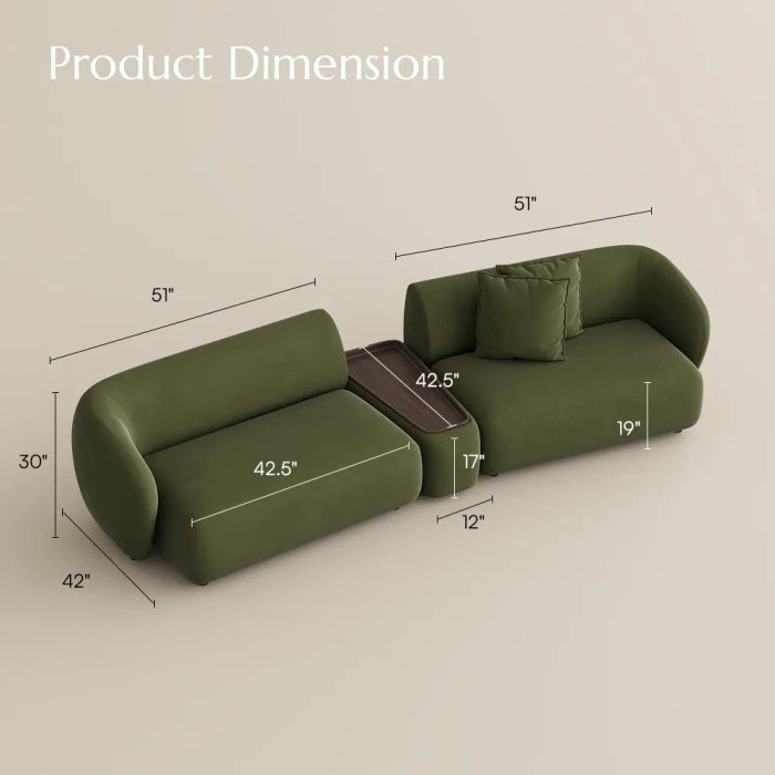 Greenia Modern 4 Seater - Curved Shaped Velvet Upholstered Sofa With Table