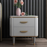 Embre Modern White Bed Side Table With Marble Top