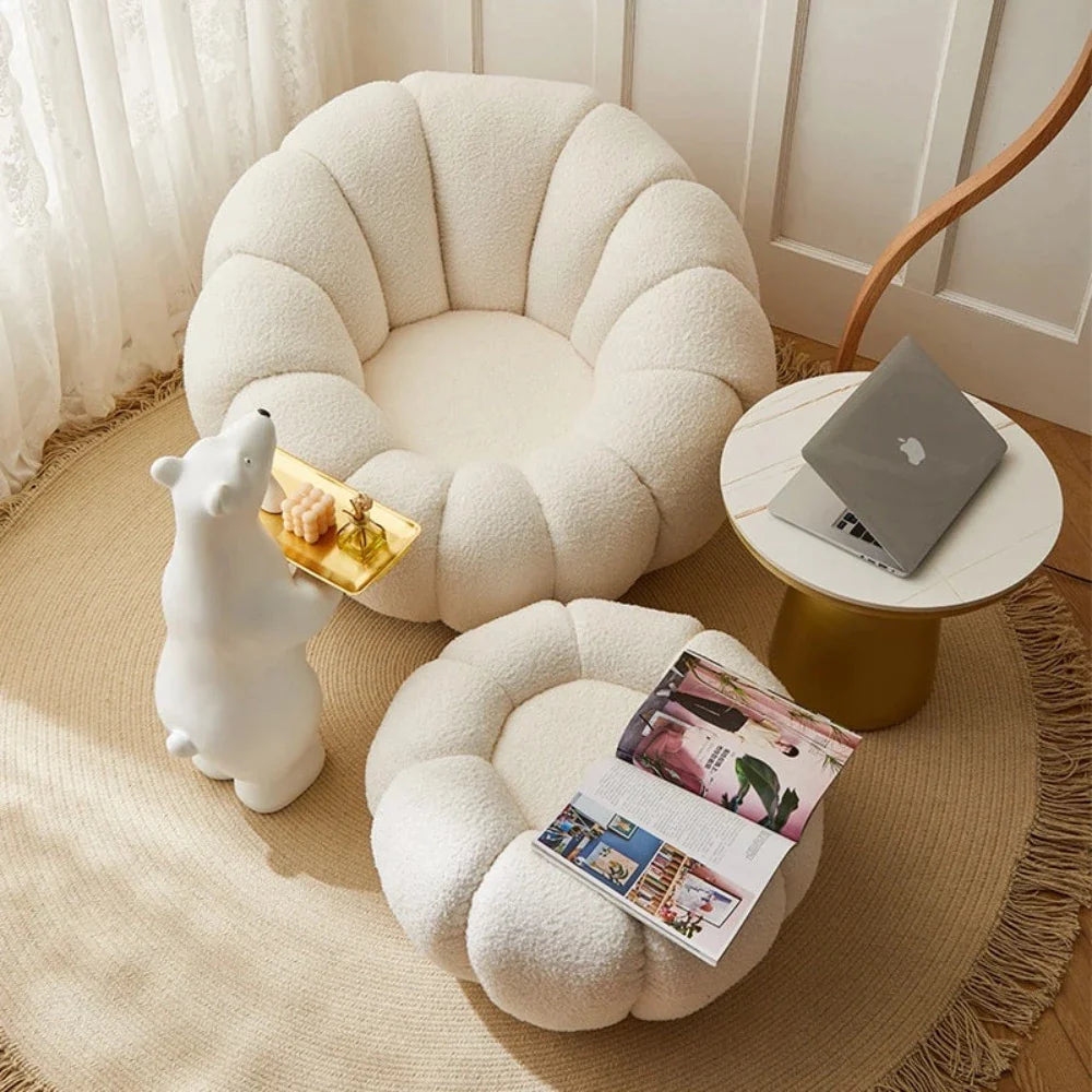 Ace Luxury Modern Pumpkin Suede Rounded Sofa Set