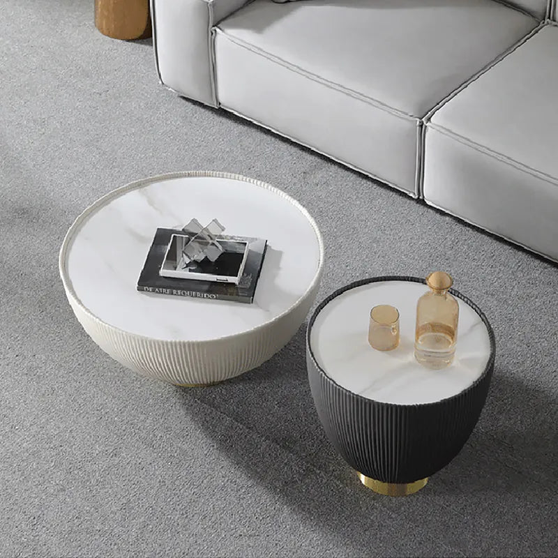 Bongo Modern White & Grey Drum Coffee Table Stone Round Coffee Table