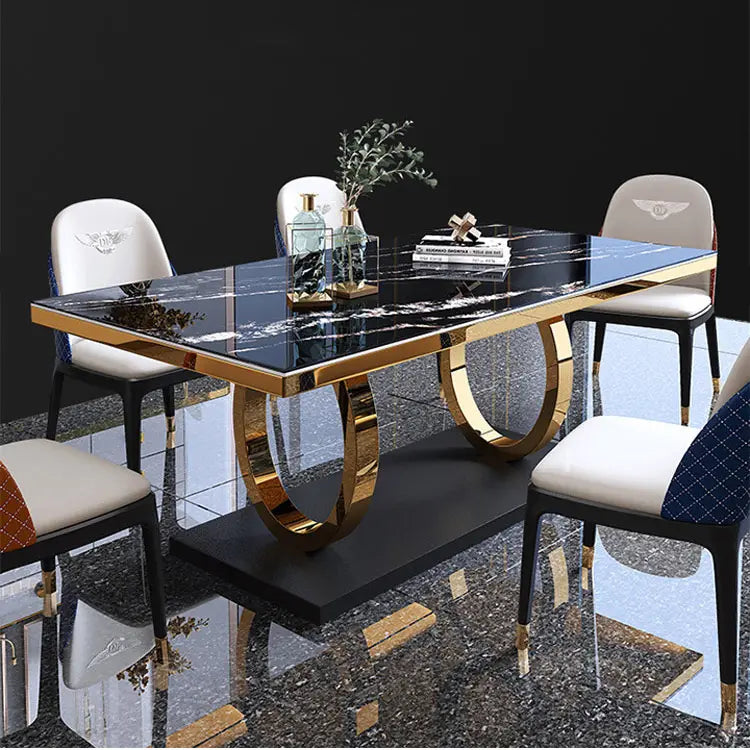 Orion Modern Luxury Dining Table featuring Natural Marble Top and Metal Frame