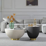 Bongo Modern White & Grey Drum Coffee Table Stone Round Coffee Table
