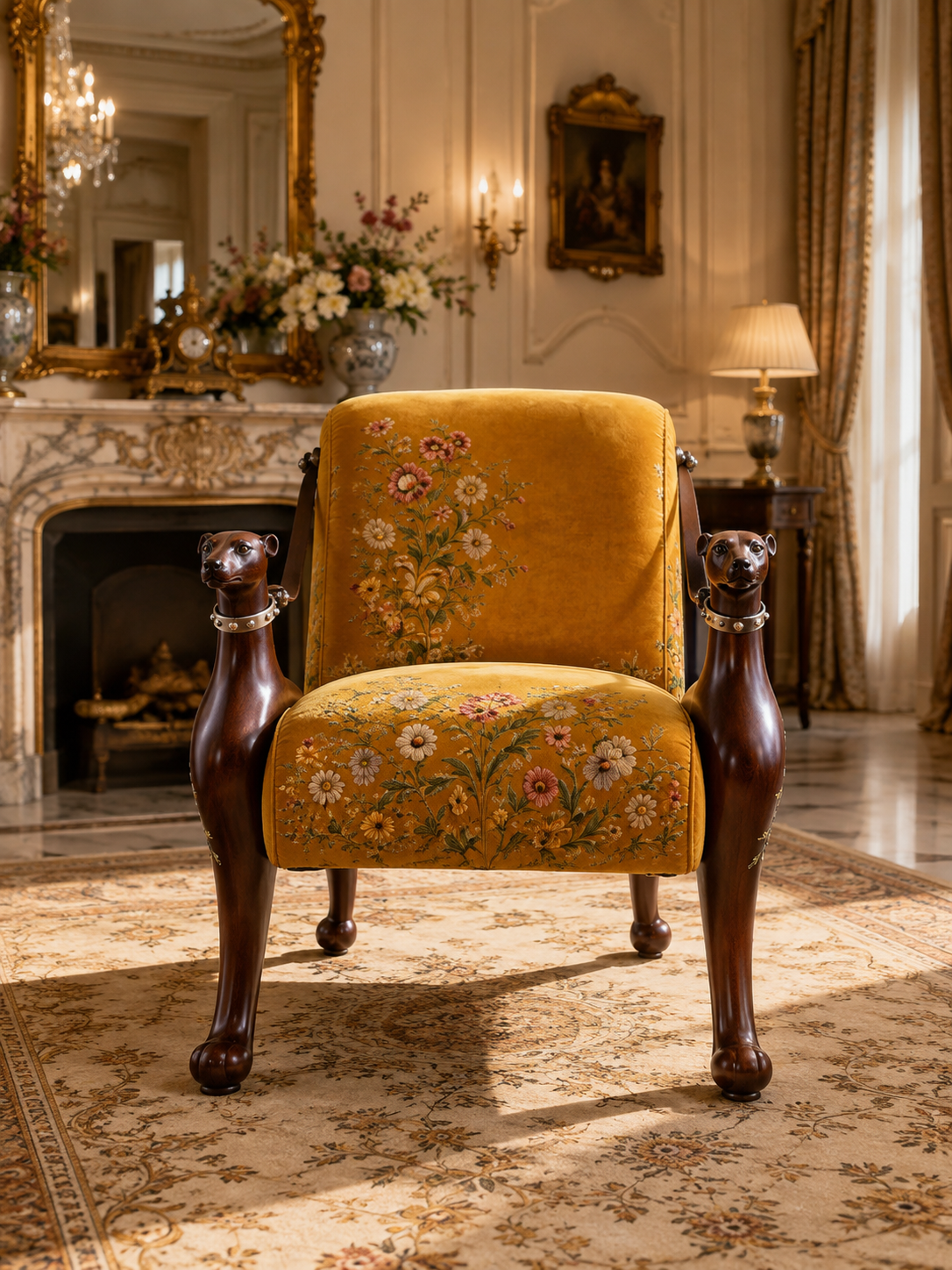 The Primrose Chair — Luxury Floral Teak Wood Accent Chair