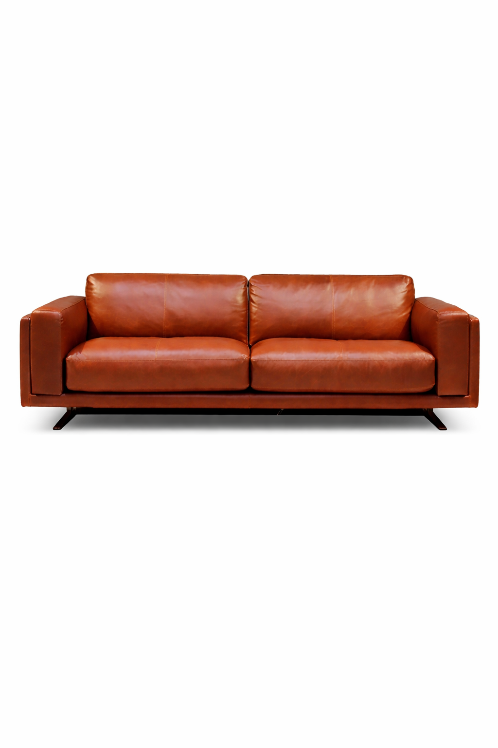 Chic Modern Walnut Leather Upholstered Sofa