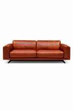 Chic Modern Walnut Leather Upholstered Sofa