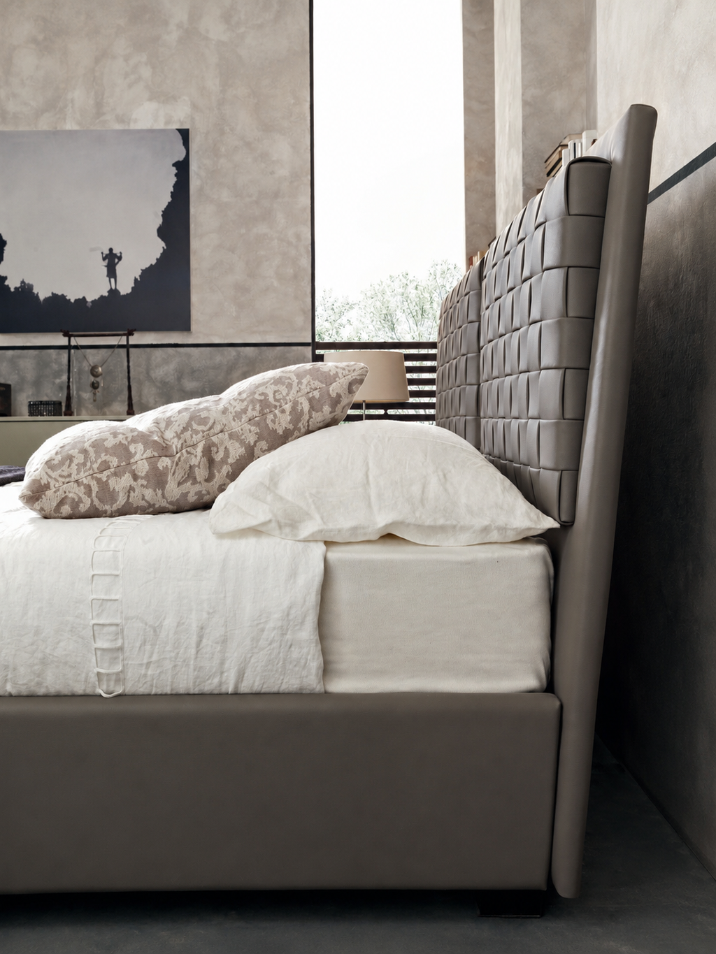 The Avenoire Bed — Luxury Upholstered Bed with Woven Panel Headboard