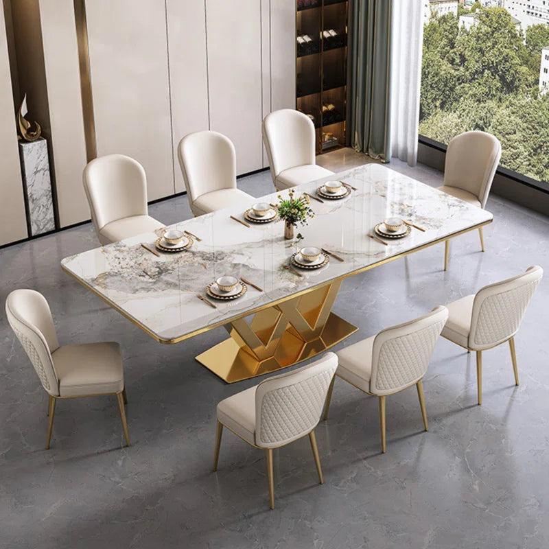 Pedestal Metal Luxury Modern Dining Set