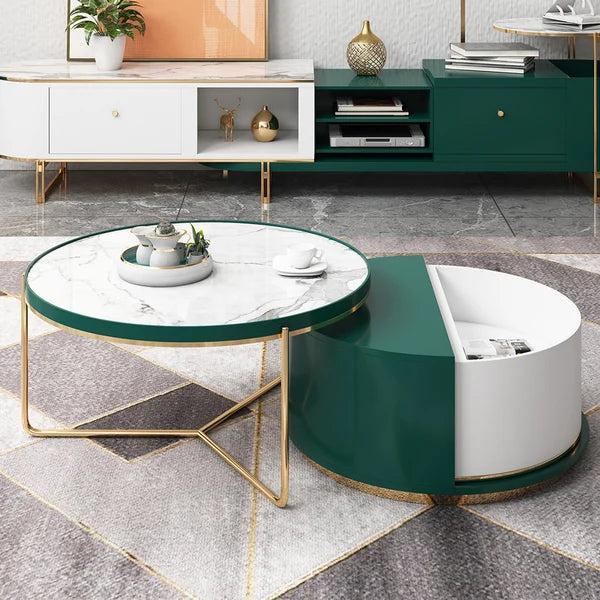 Sanco Modern Round Centre Table with Storage Rotatable Drawers