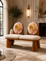 The Rosé Bloom Bench — Luxury Teak Wood 2 Seater Bench