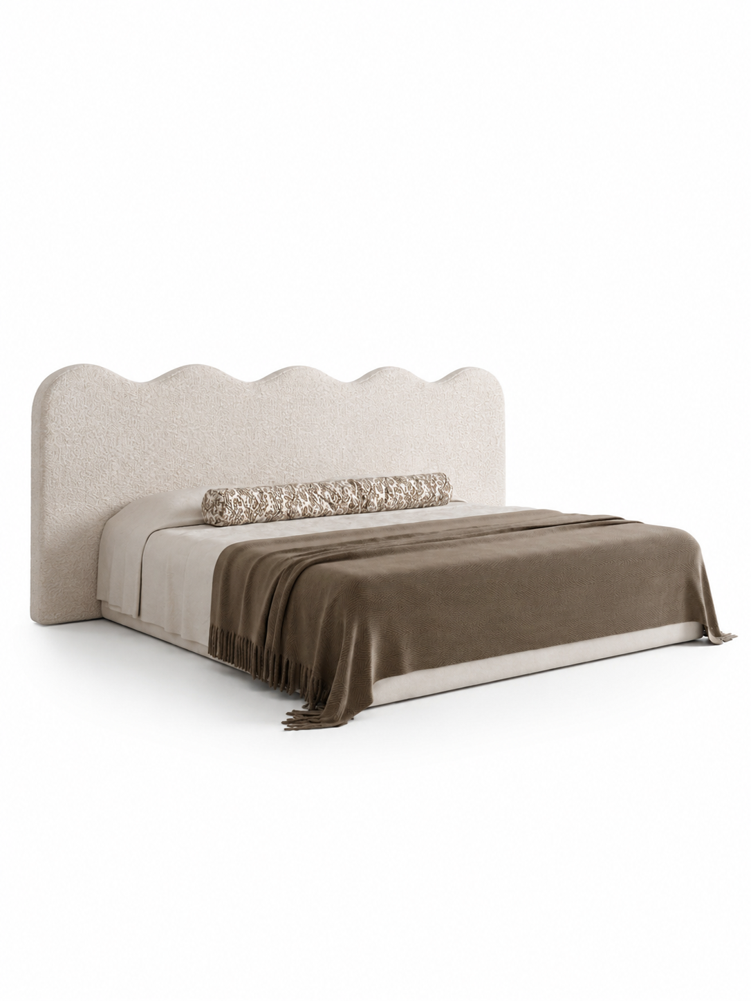 The Crest Bed — Luxury Bouclé Upholstered King Size Bed