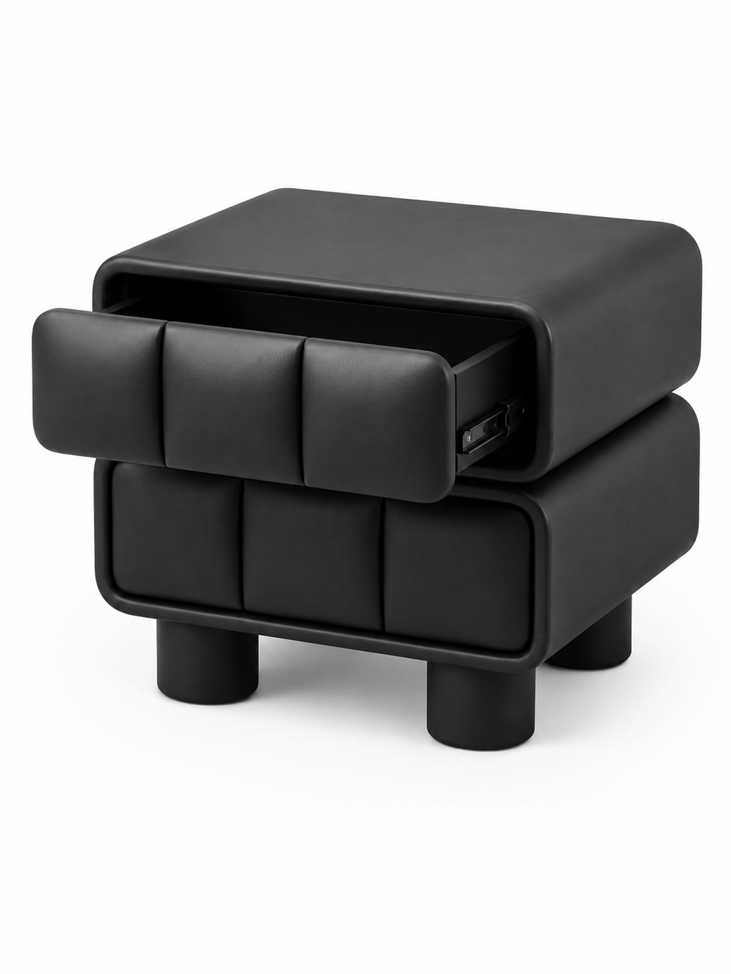 The Noirva Bedside Table — Modern Black Nightstand with Upholstered Drawers & Smart Storage