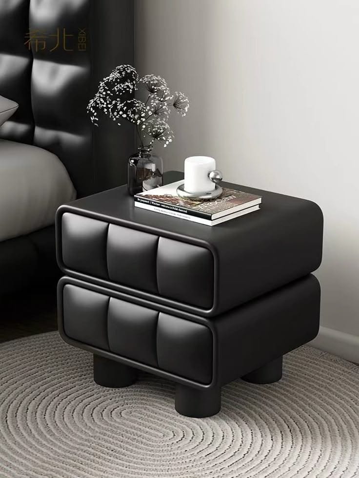 The Noirva Bedside Table — Modern Black Nightstand with Upholstered Drawers & Smart Storage