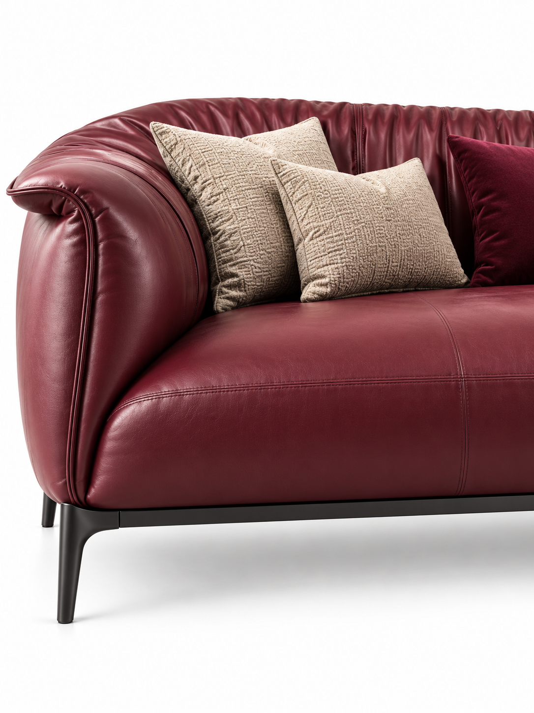 The Vellora Sofa — Luxury Burgundy Ribbed Leatherette 3-Seater Sofa