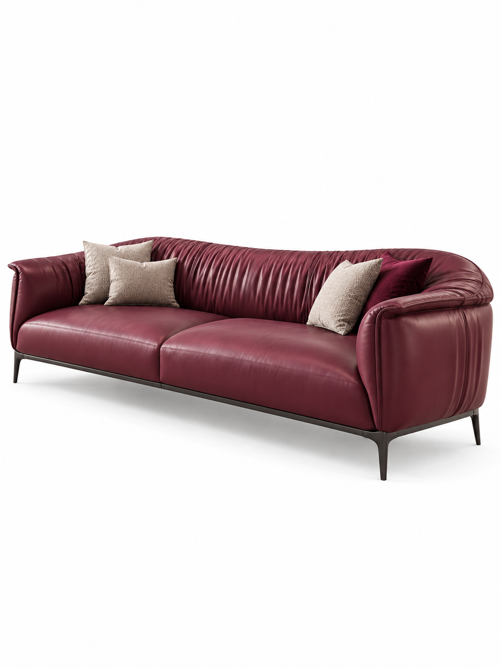The Vellora Sofa — Luxury Burgundy Ribbed Leatherette 3-Seater Sofa