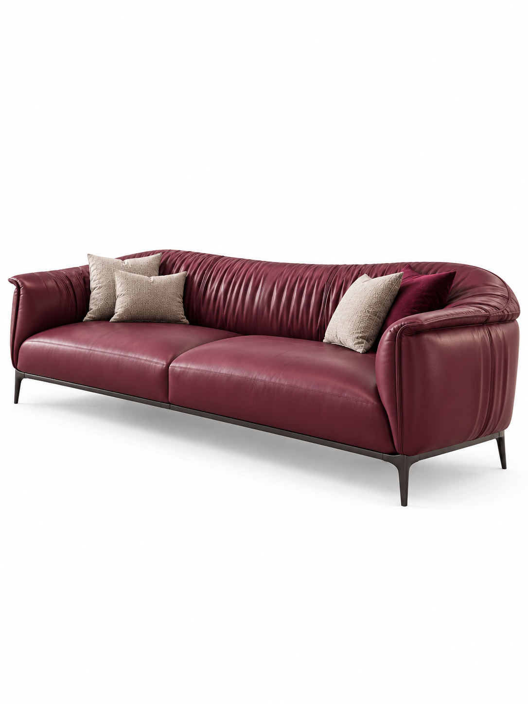The Vellora Sofa — Luxury Burgundy Ribbed Leatherette 3-Seater Sofa