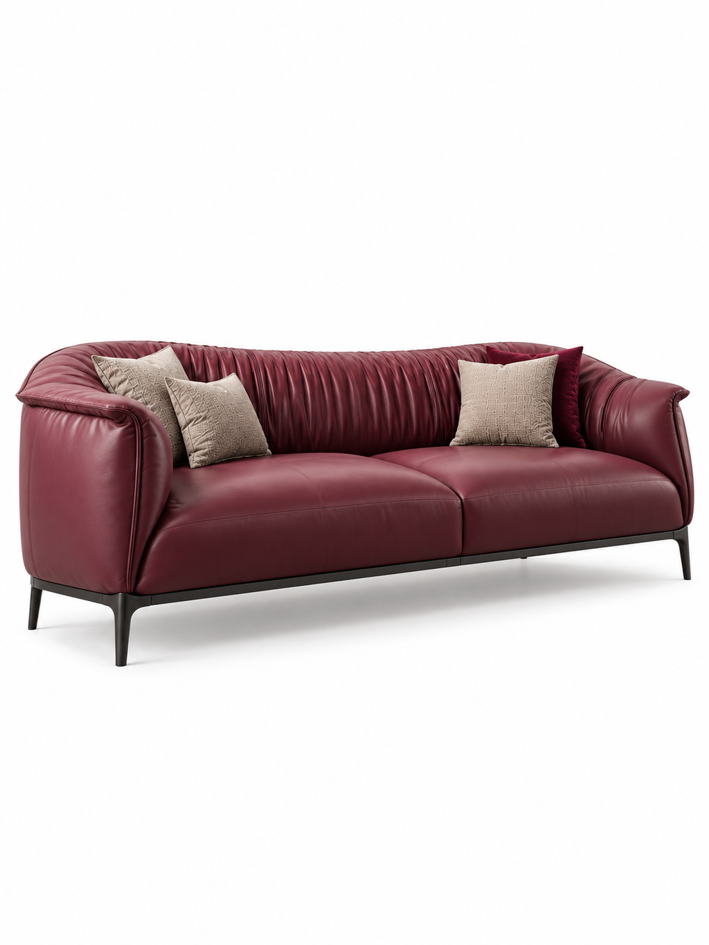 The Vellora Sofa — Luxury Burgundy Ribbed Leatherette 3-Seater Sofa