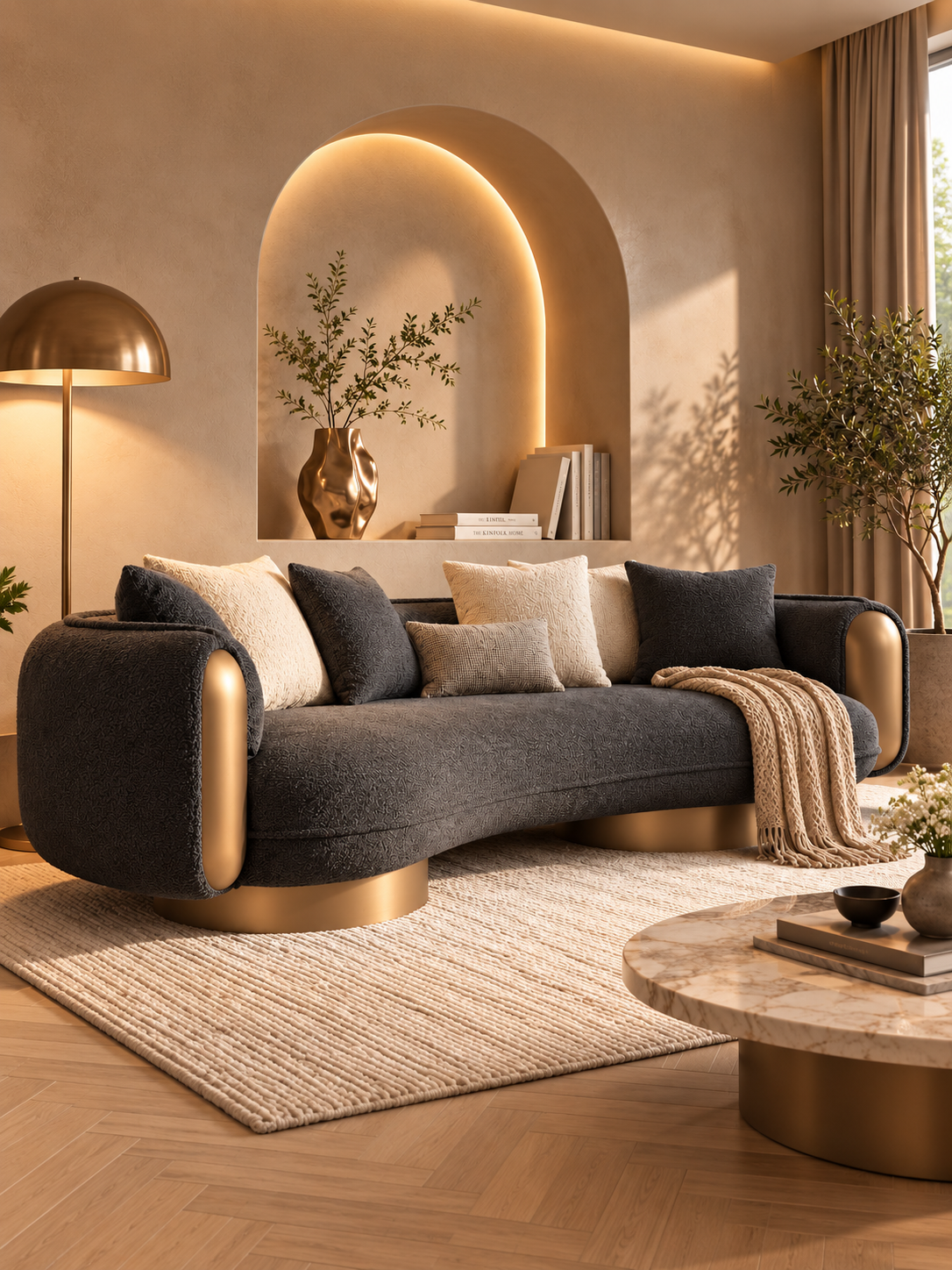 The Zovira Sofa — Luxury Curved Bouclé 3-Seater Sofa