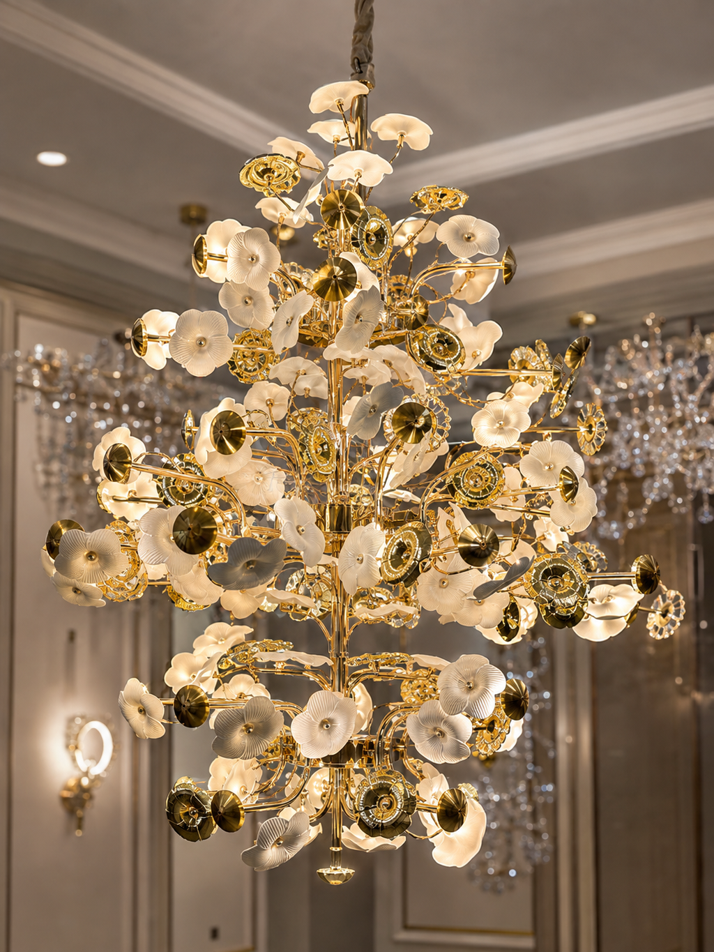 The Magnolia Chandelier — Luxury Gold Floral Glass Chandelier