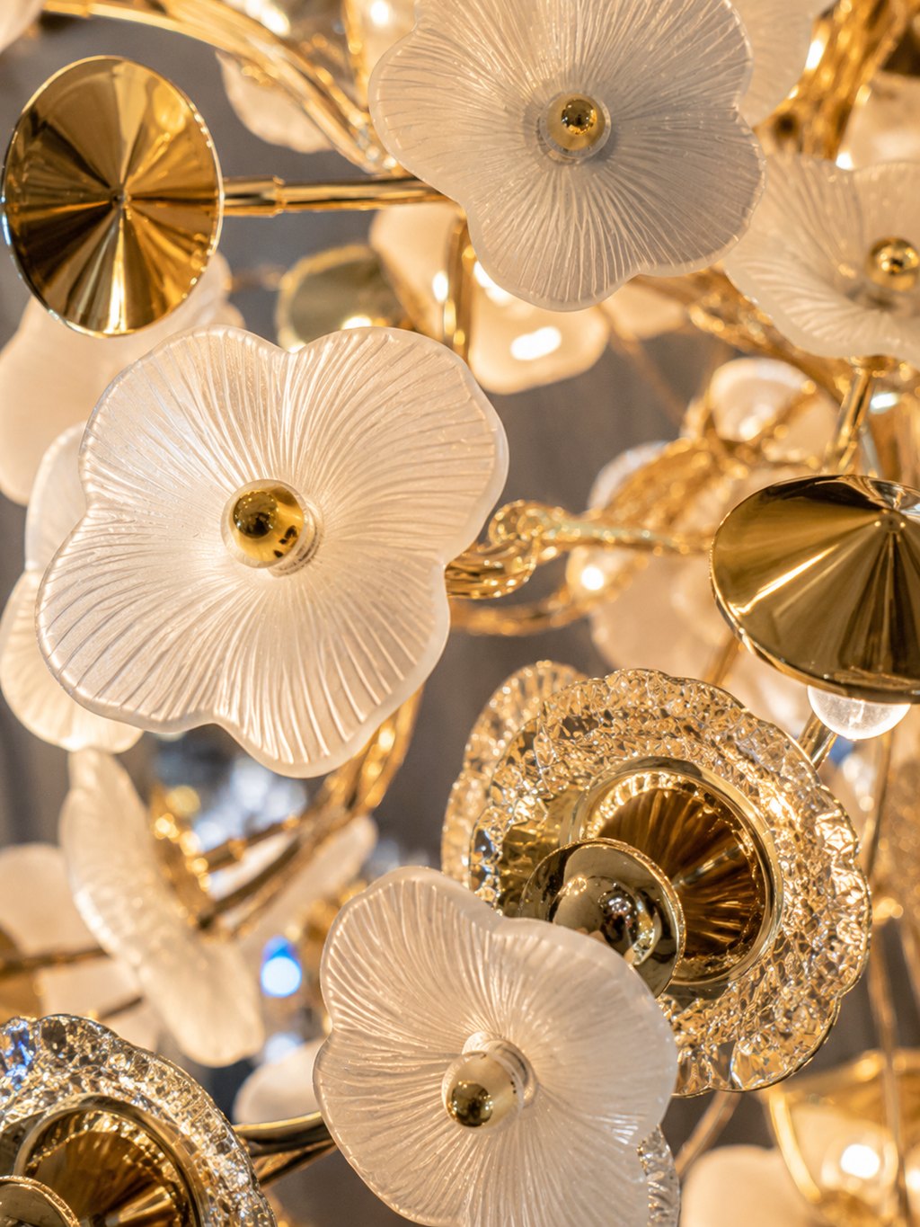 The Magnolia Chandelier — Luxury Gold Floral Glass Chandelier