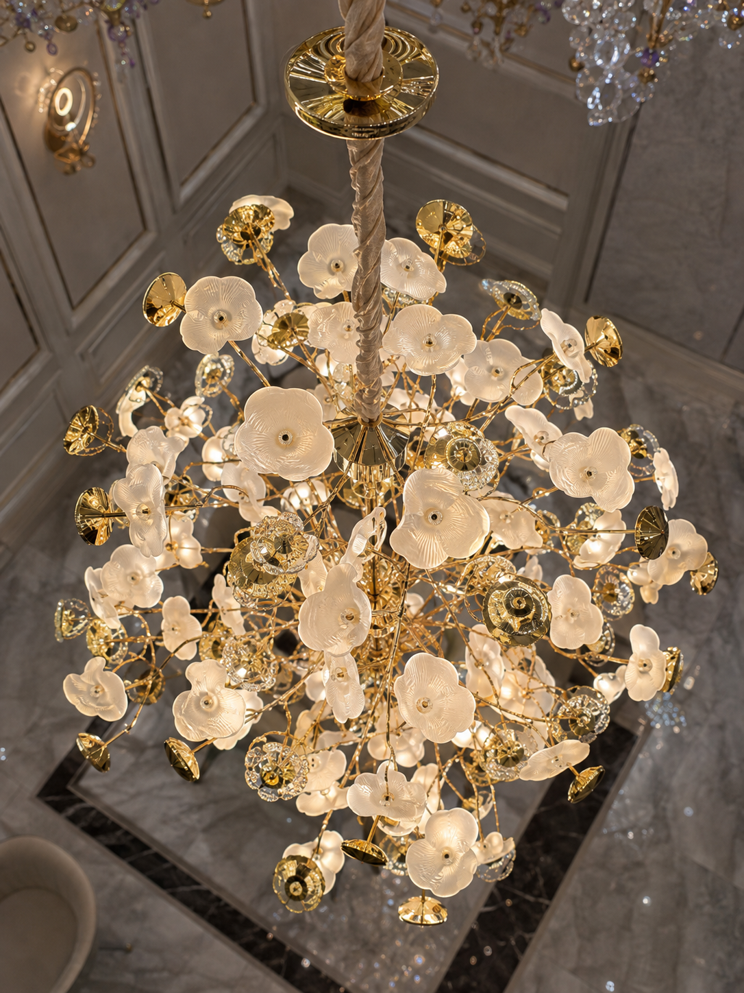 The Magnolia Chandelier — Luxury Gold Floral Glass Chandelier