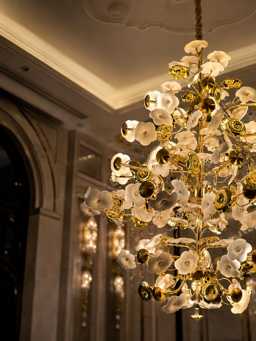 The Magnolia Chandelier — Luxury Gold Floral Glass Chandelier