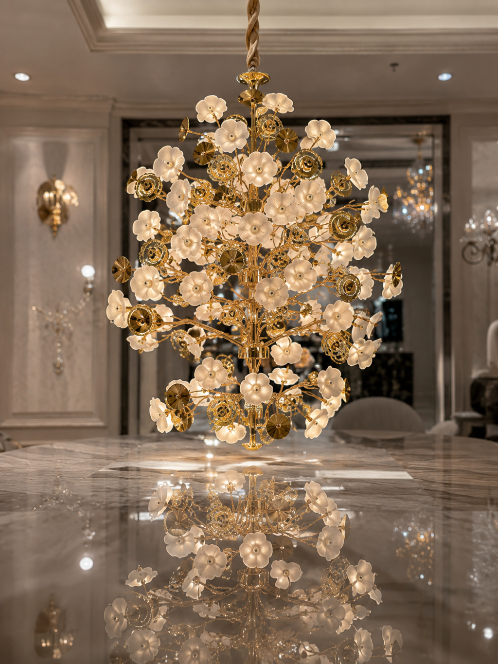 The Magnolia Chandelier — Luxury Gold Floral Glass Chandelier