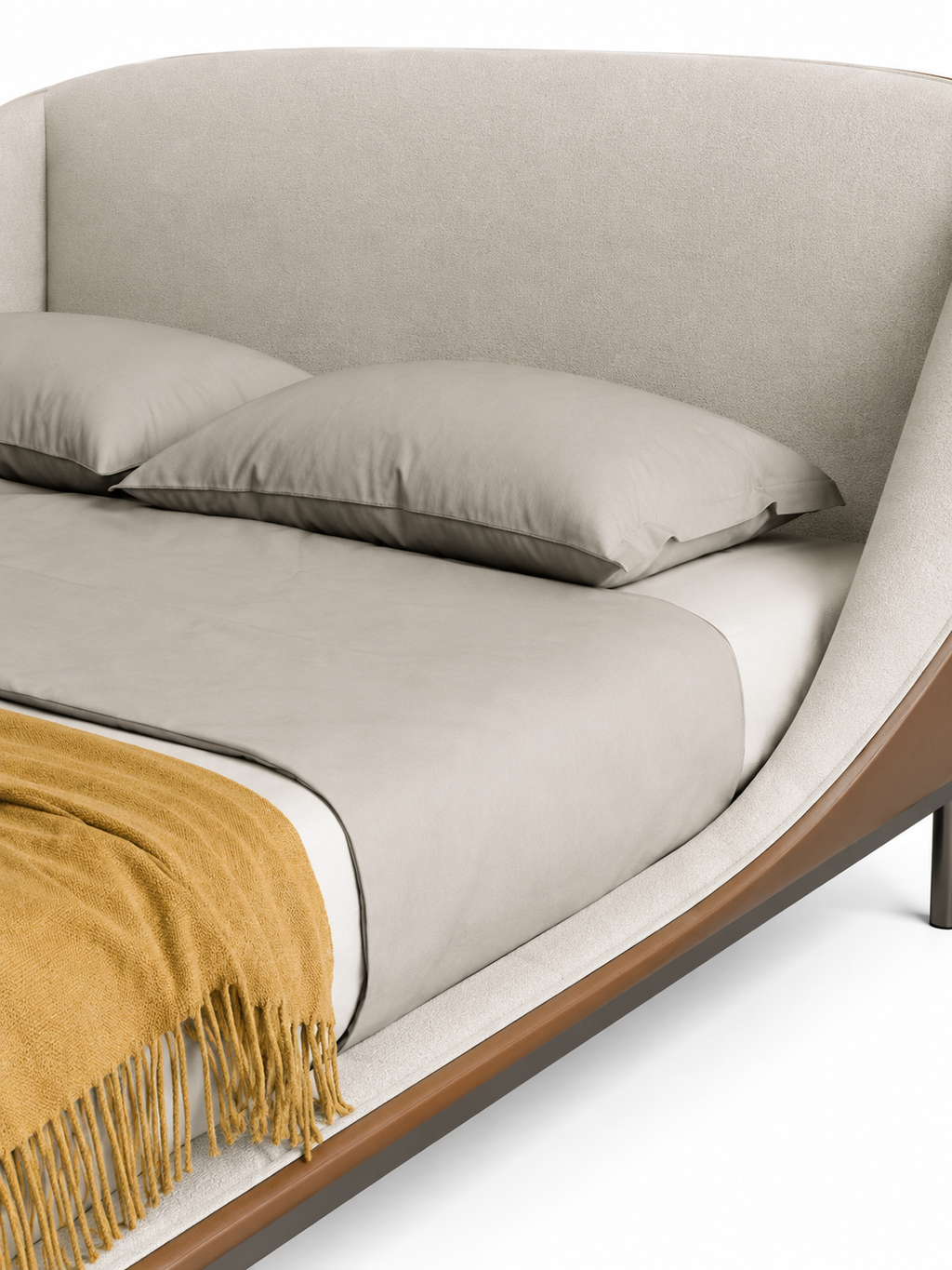 The Orelisse Bed — Luxury Curved Upholstered Bed with Wraparound Headboard