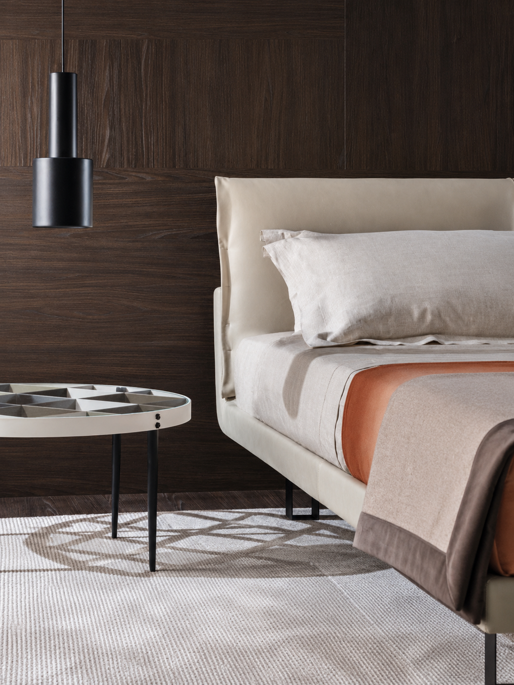 The Caldrisse Bed — Luxury Floating Upholstered Bed with Dual-Cushion Headboard