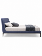 The Arvello Bed — Modern Blue Upholstered Bed with Wooden Base