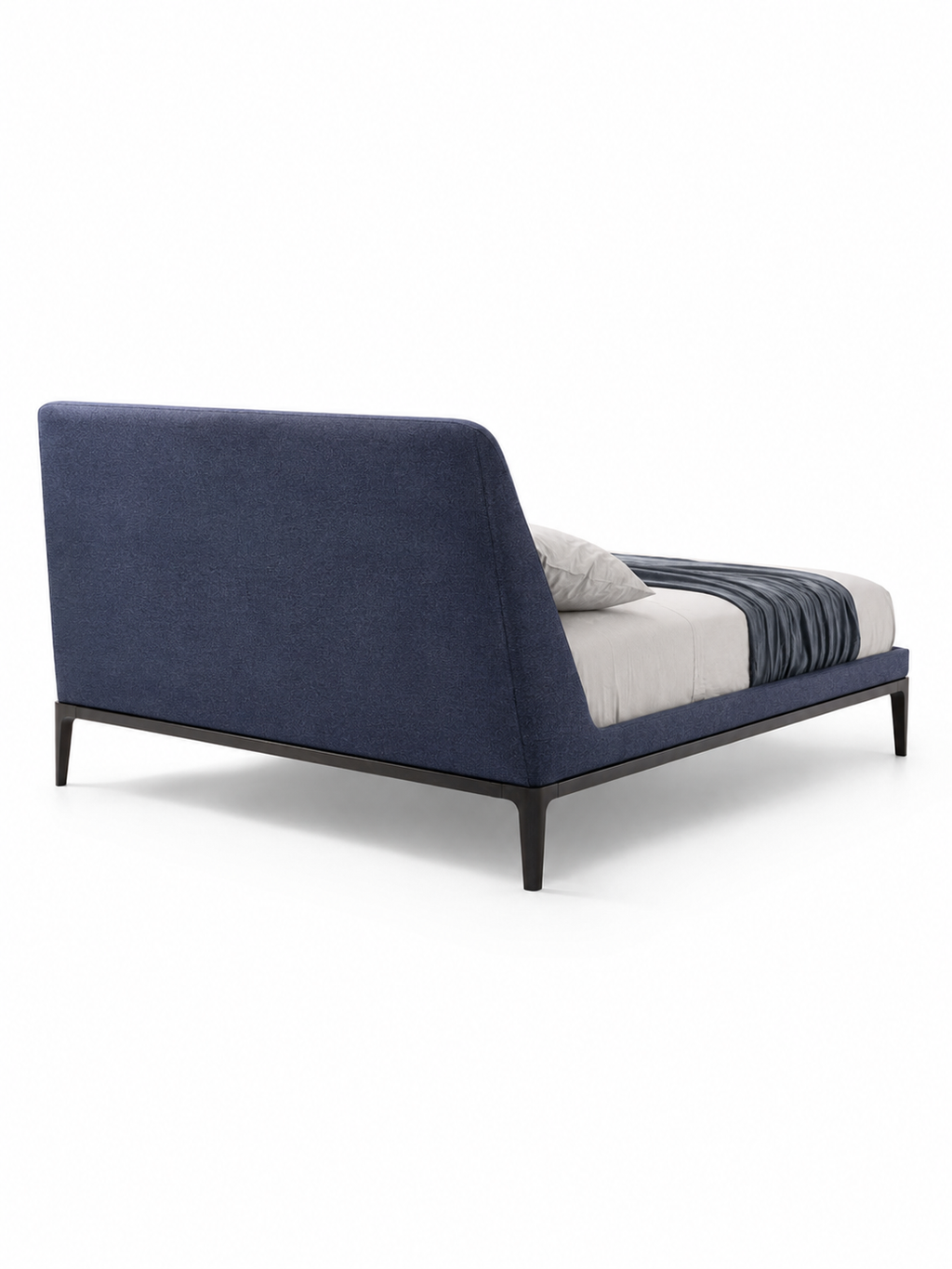 The Arvello Bed — Modern Blue Upholstered Bed with Wooden Base