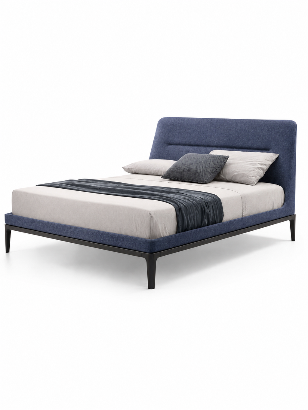 The Arvello Bed — Modern Blue Upholstered Bed with Wooden Base