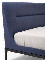 The Arvello Bed — Modern Blue Upholstered Bed with Wooden Base