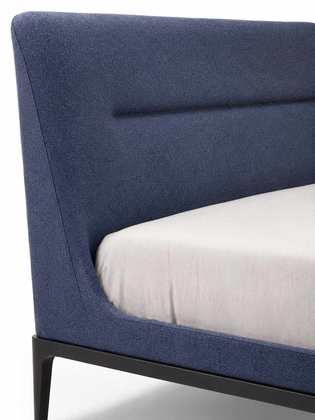 The Arvello Bed — Modern Blue Upholstered Bed with Wooden Base