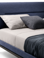 The Arvello Bed — Modern Blue Upholstered Bed with Wooden Base