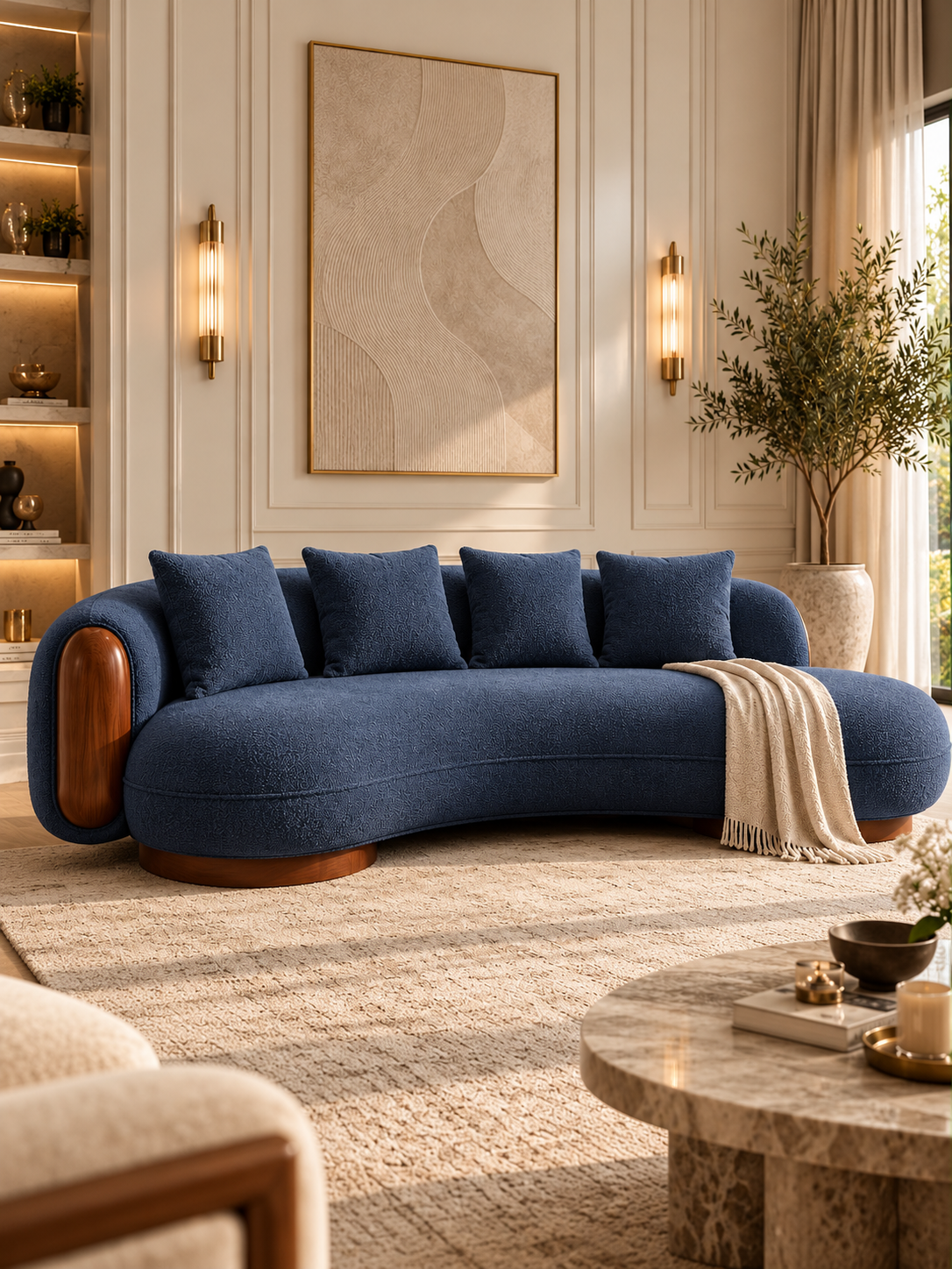 The Brevona Sofa — Luxury Modern Curved Bouclé Fabric Sofa