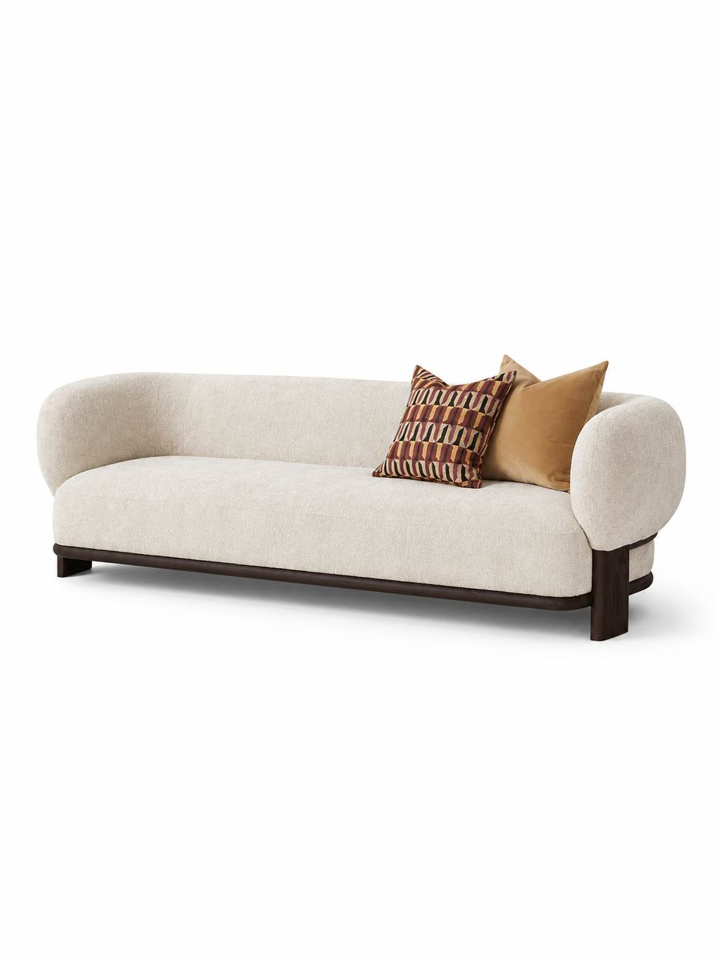 The Solterra Sofa — Luxury Curved Wooden Base 3 Seater Sofa