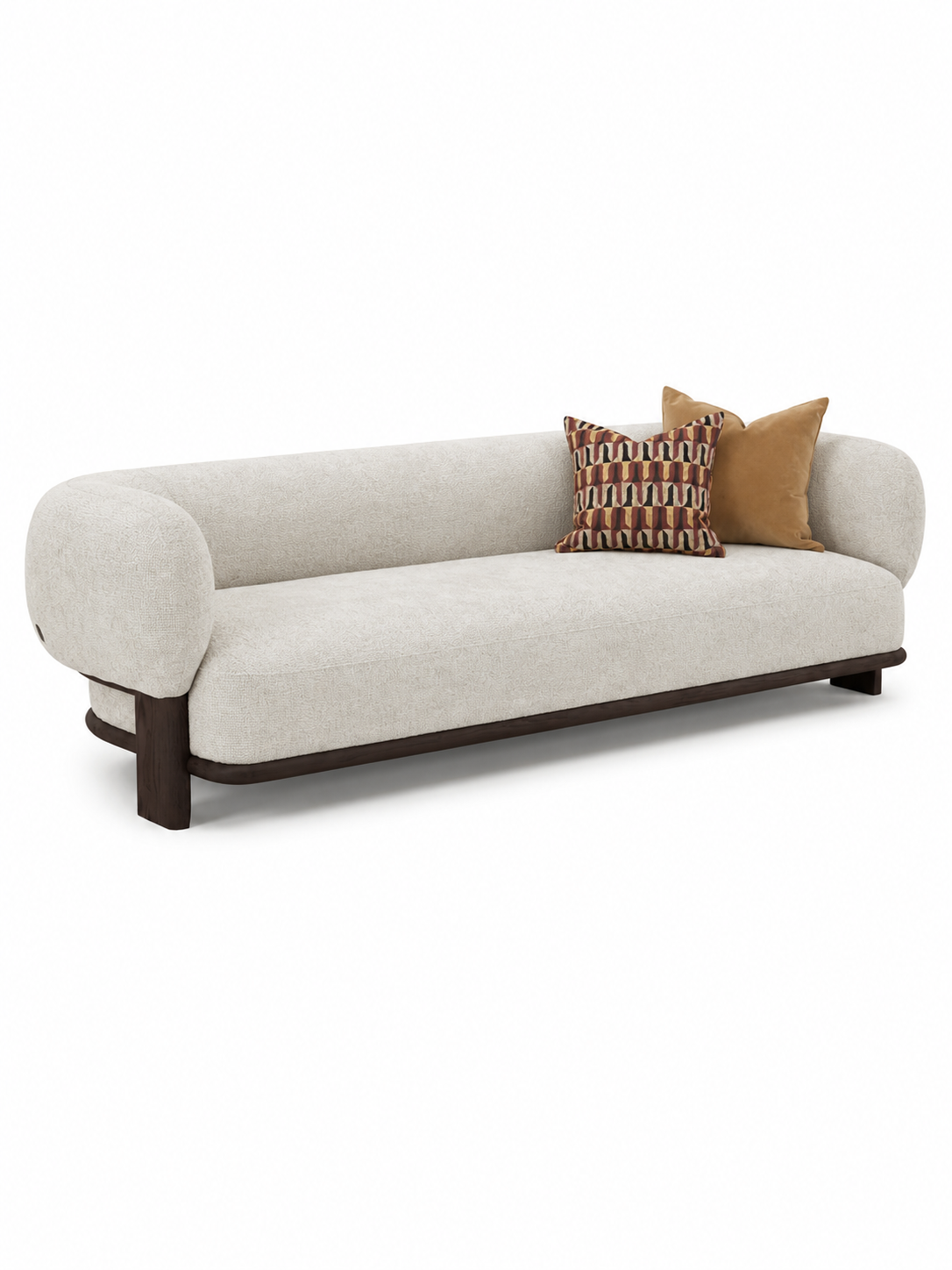 The Solterra Sofa — Luxury Curved Wooden Base 3 Seater Sofa