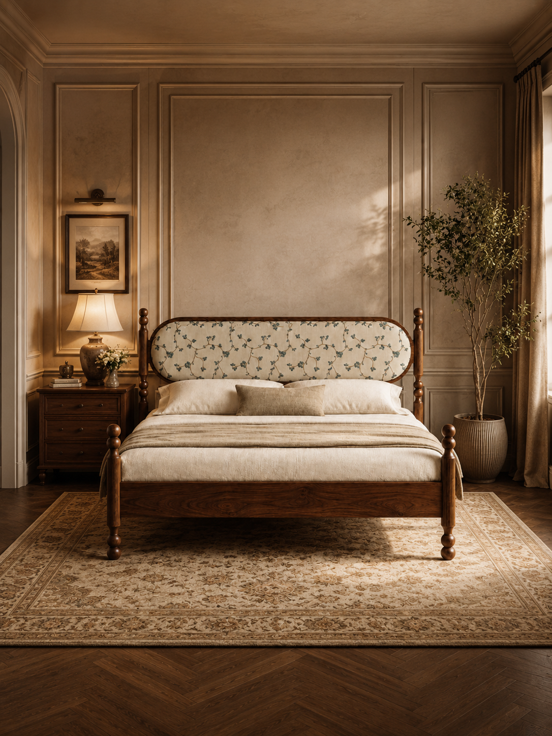 The Avira Bed — Luxury Teak Upholstered Bed