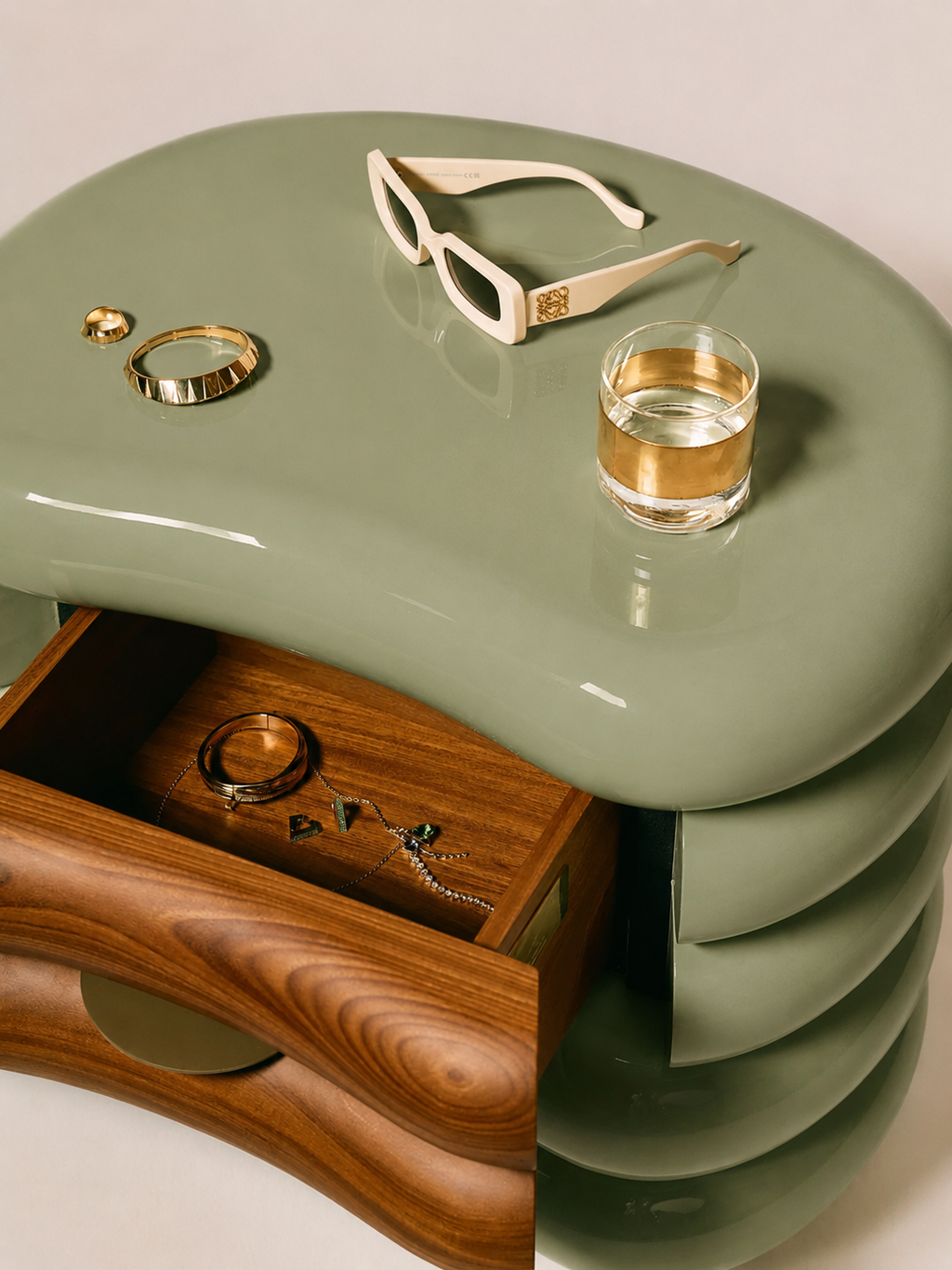 The Orlena Sculpted Bedside Table — Luxury Modern Nightstand with Single Drawer Storage