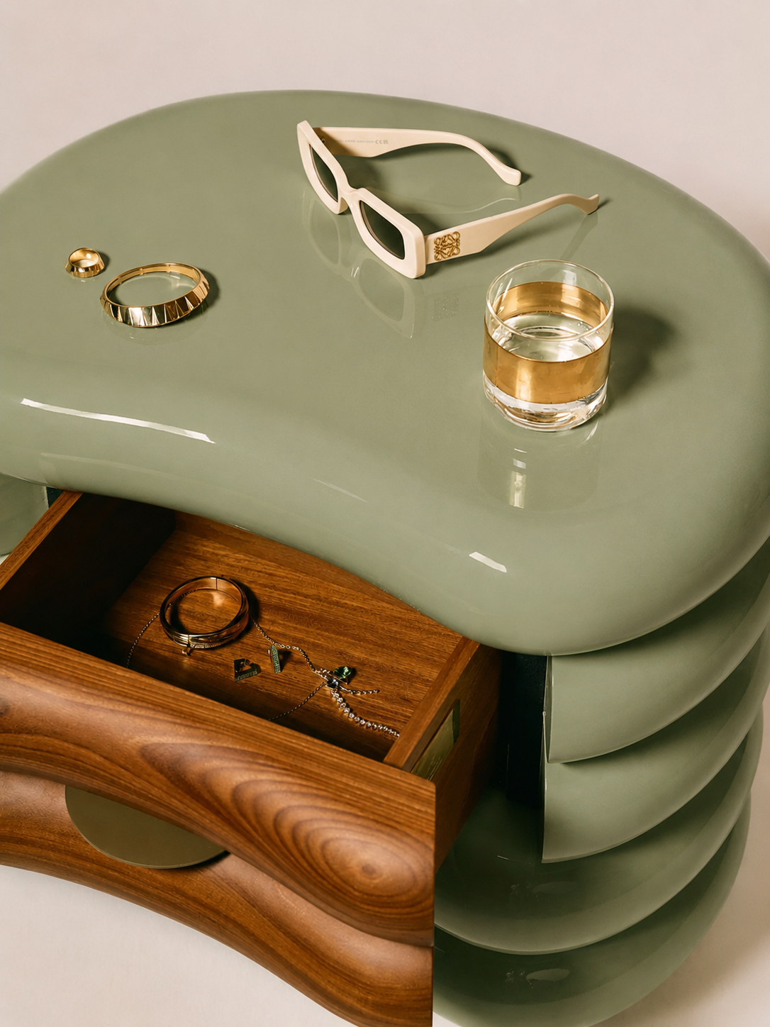 The Orlena Sculpted Bedside Table — Luxury Modern Nightstand with Single Drawer Storage