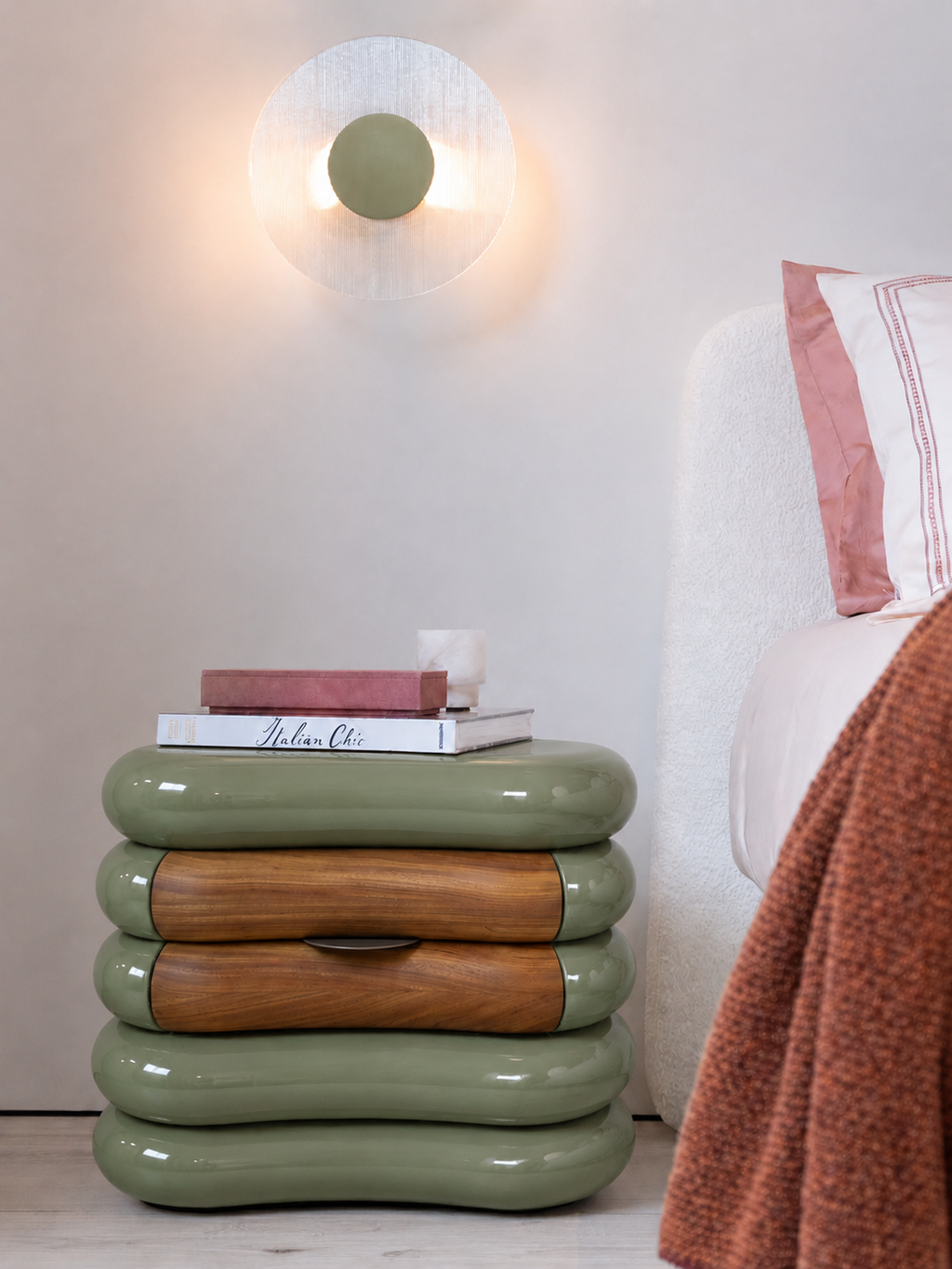The Orlena Sculpted Bedside Table — Luxury Modern Nightstand with Single Drawer Storage