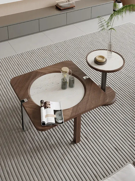 The Novara Coffee Table — Modern Wooden Center Table with Premium Stone Top & Contemporary Living Room Design