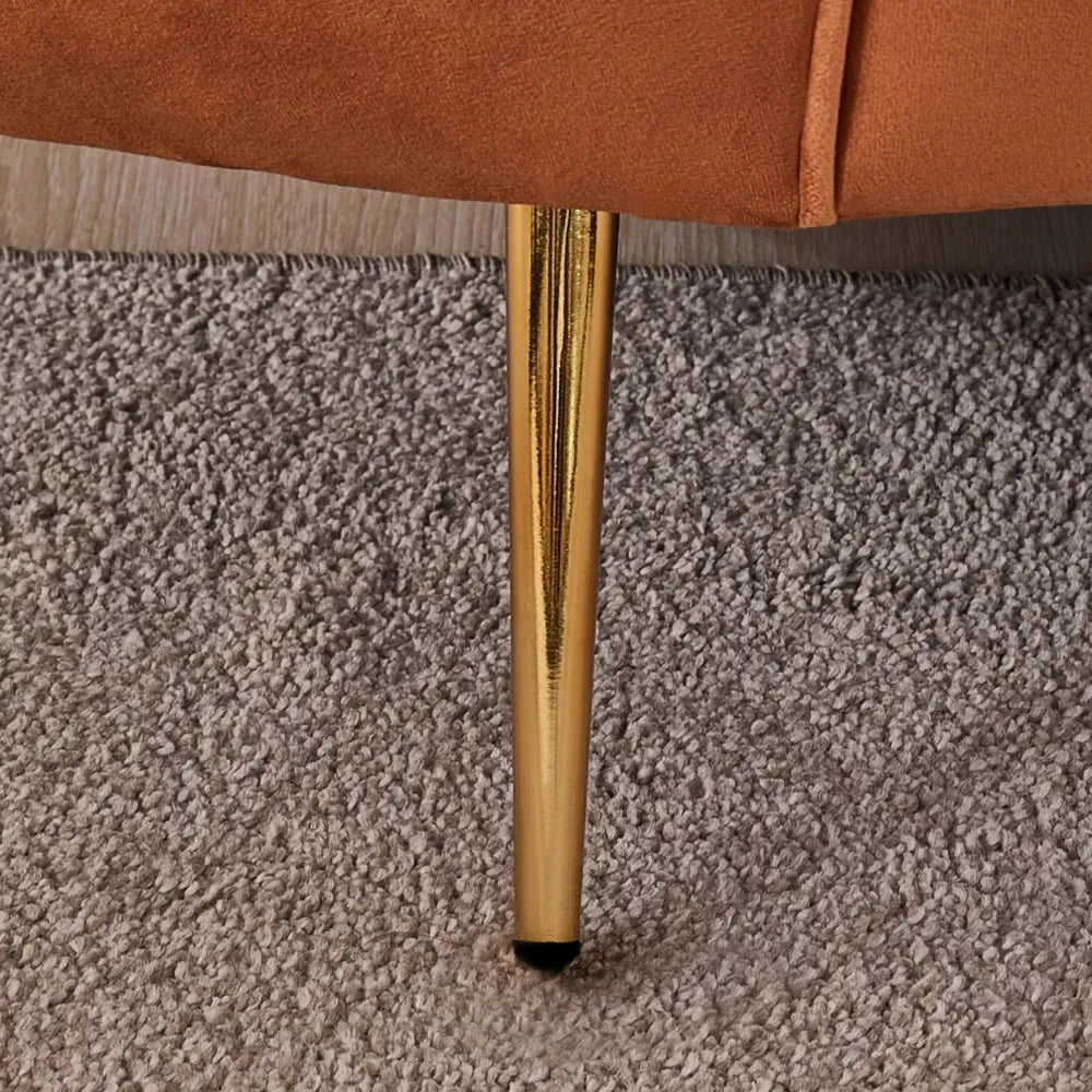 Frosty Modern Curvy Orange Velvet Upholstered 3-Seater Sofa