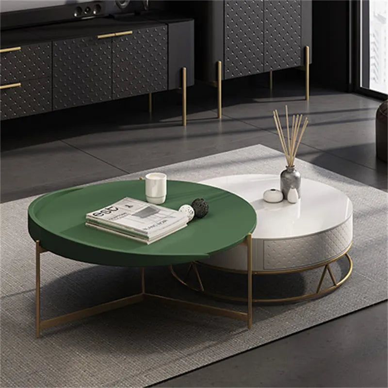Nestle Modern Round Centre Table with Storage Rotatable Drawers
