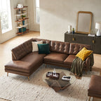 Lasha Leather Tan Chaise Sectional Sofa