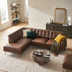 Lasha Leather Tan Chaise Sectional Sofa