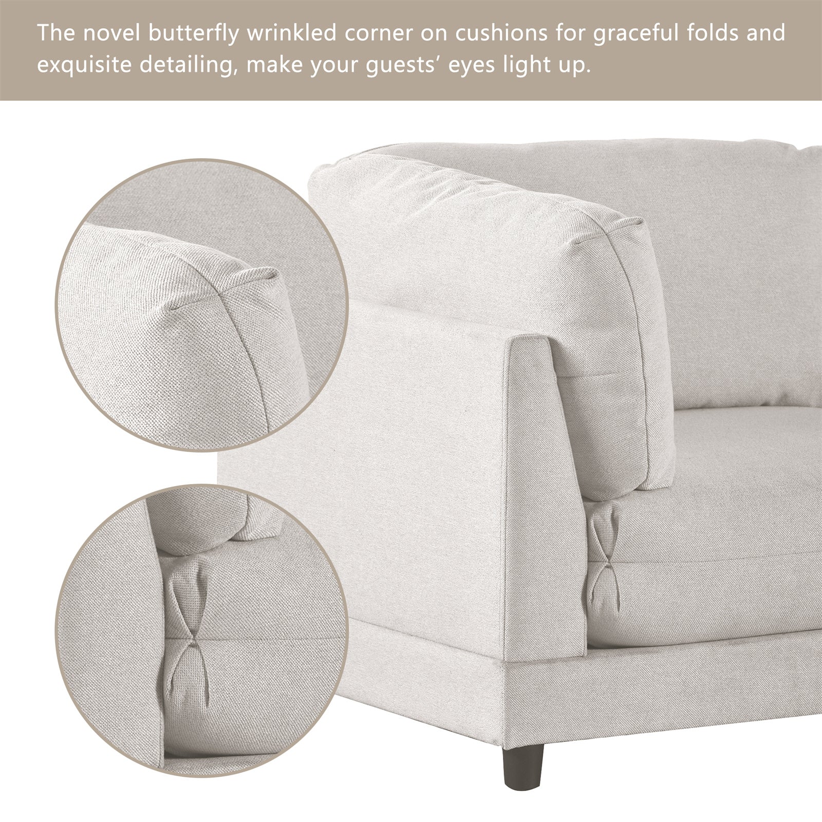 Ritzy Minimalist Upholstered Modular L-Shaped Sofa Couch with Ottoman