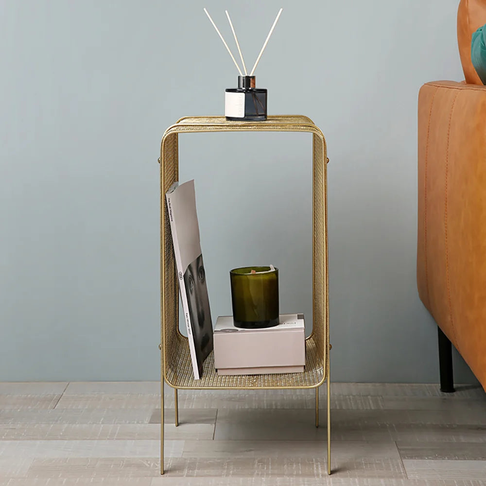 Loen Modern Rectangular Gold Magazine Rack with Open Storage