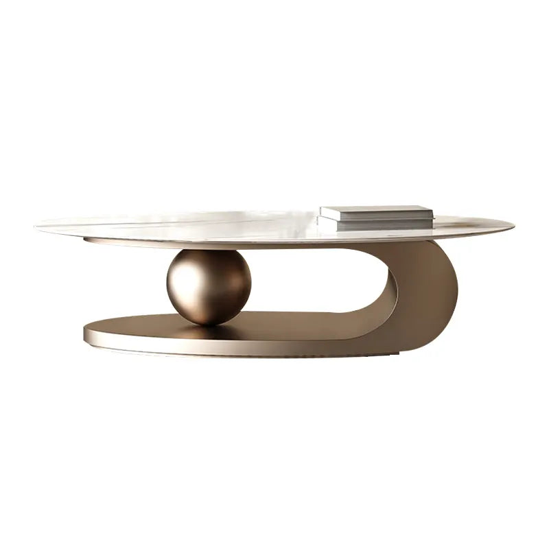 Rubel Modern White Oval Coffee Centre Table with White Marble top